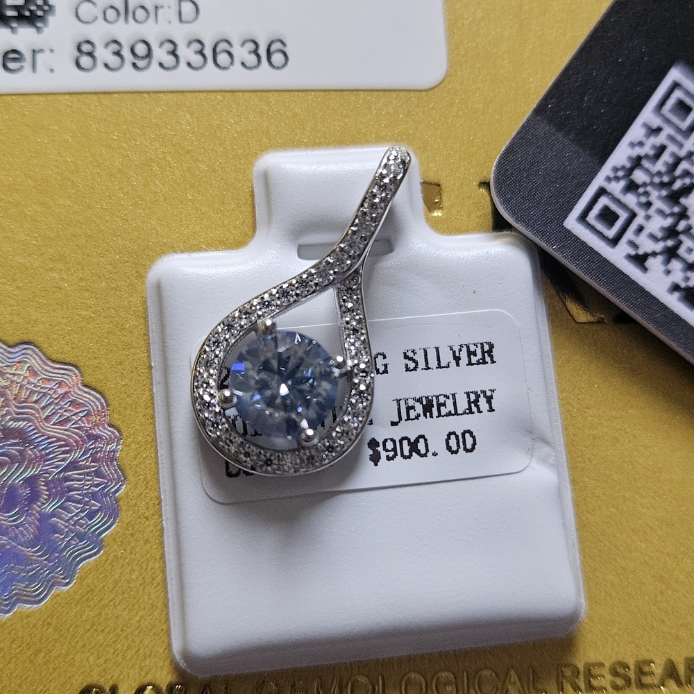 Elegant Silver Pendant with 6mm .8ct Certified Moisnite